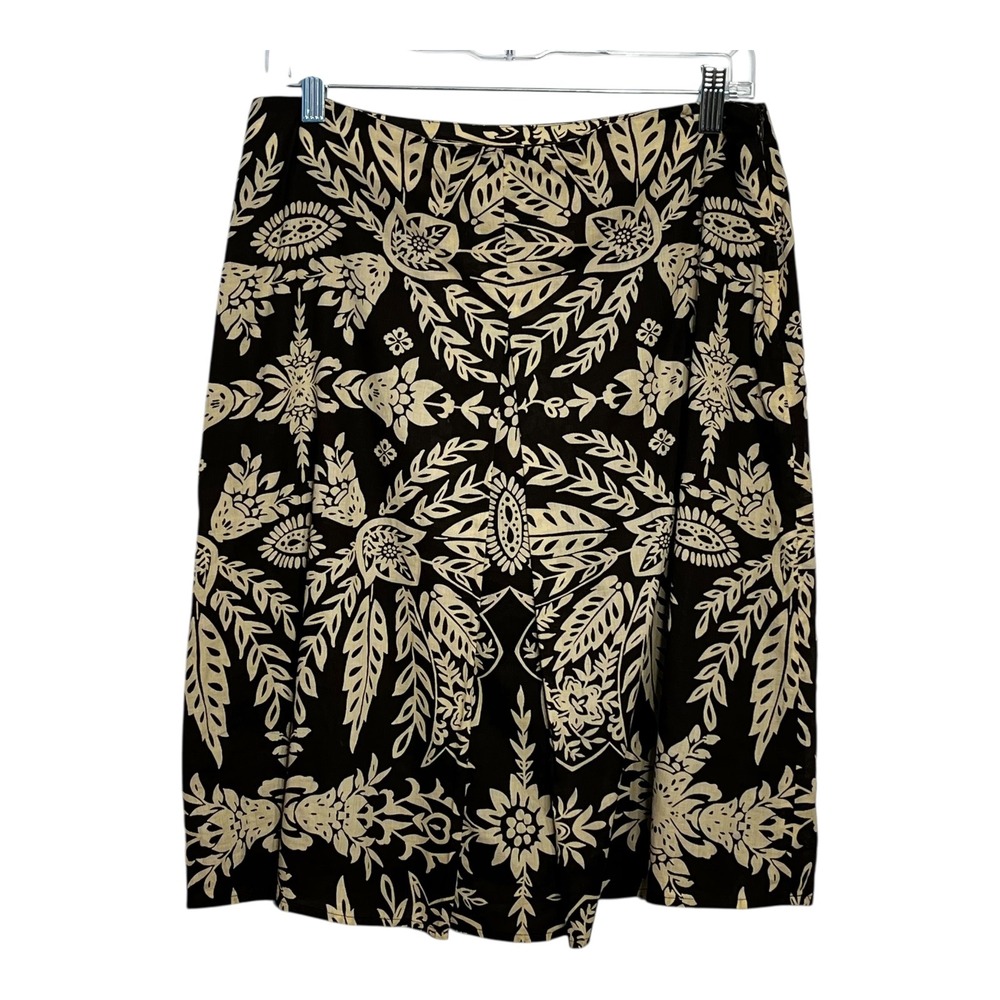 Grace Elements Women Brown Cream Floral Cotton A-Line Skirt Size 8 Made in Japan